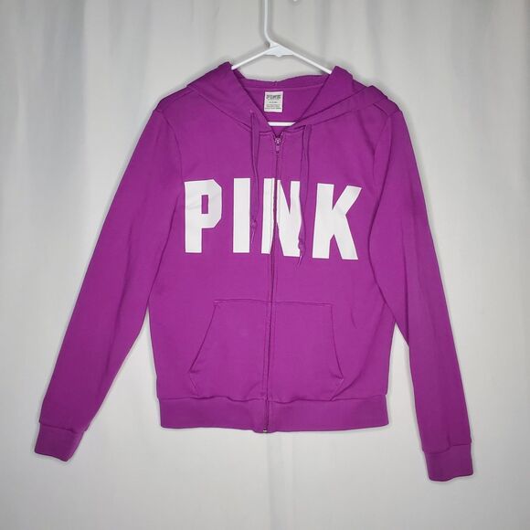 Pink Victorias Secret Fleece Tracksuit Hoodie Medium Purple Full Zip Pocket Logo - Picture 2 of 15